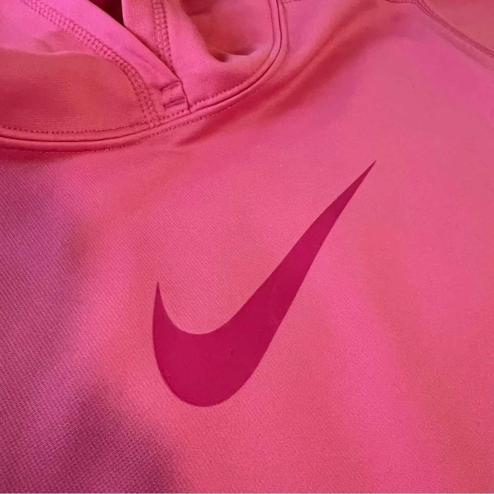 NIKE Hoodie Pink Swoosh Long Sleeve THERMA FIT Comfy L Fleece Lined